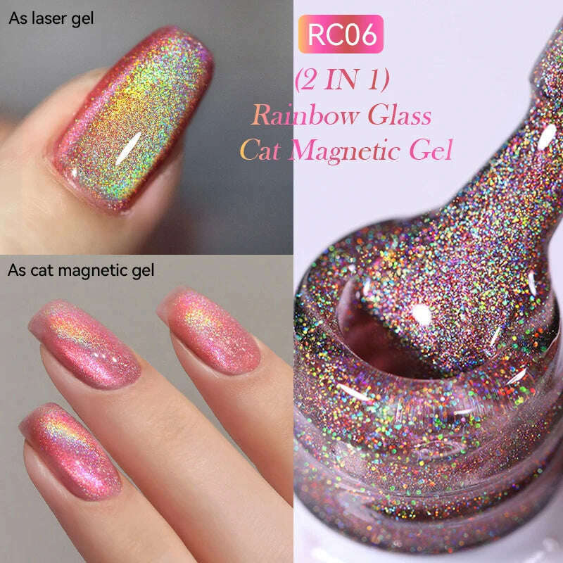 LILYCUTE 7ML Rainbow Glass Cat Magnetic Gel Nail Polish Super-Bright Colorful Glitter Sparkling Manicure Semi Permanent Nail Gel