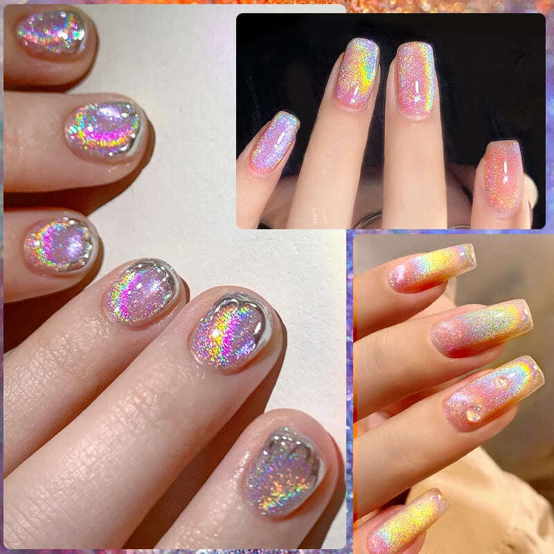 LILYCUTE 7ML Rainbow Glass Cat Magnetic Gel Nail Polish Super-Bright Colorful Glitter Sparkling Manicure Semi Permanent Nail Gel