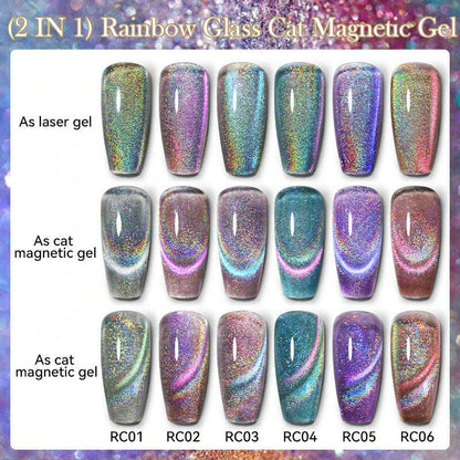 LILYCUTE 7ML Rainbow Glass Cat Magnetic Gel Nail Polish Super-Bright Colorful Glitter Sparkling Manicure Semi Permanent Nail Gel