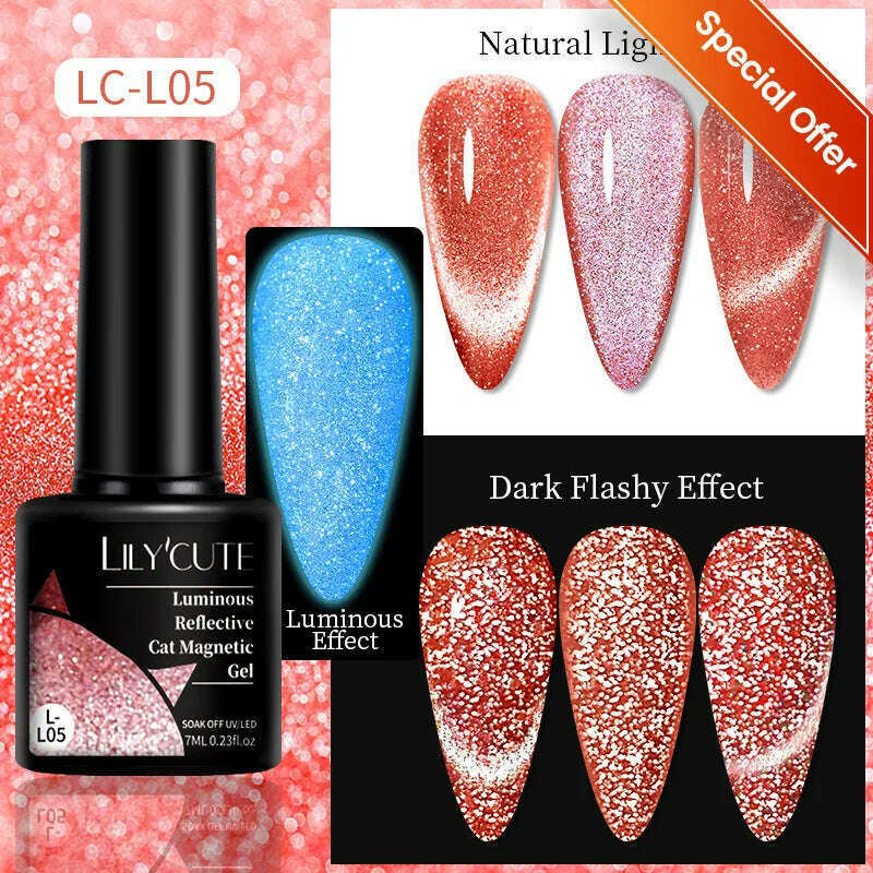 LILYCUTE 7ML Rainbow Glass Cat Magnetic Gel Nail Polish Super-Bright Colorful Glitter Sparkling Manicure Semi Permanent Nail Gel