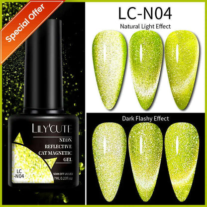LILYCUTE 7ML Rainbow Glass Cat Magnetic Gel Nail Polish Super-Bright Colorful Glitter Sparkling Manicure Semi Permanent Nail Gel