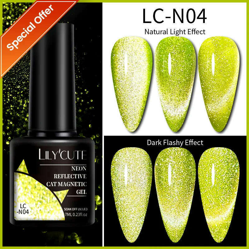 LILYCUTE 7ML Rainbow Glass Cat Magnetic Gel Nail Polish Super-Bright Colorful Glitter Sparkling Manicure Semi Permanent Nail Gel