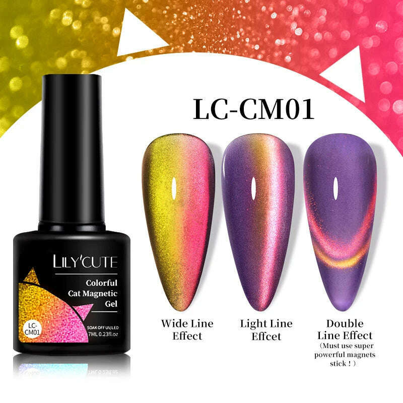 LILYCUTE 7ML Rainbow Glass Cat Magnetic Gel Nail Polish Super-Bright Colorful Glitter Sparkling Manicure Semi Permanent Nail Gel