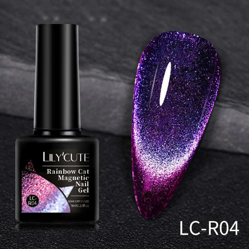 LILYCUTE 7ML Rainbow Glass Cat Magnetic Gel Nail Polish Super-Bright Colorful Glitter Sparkling Manicure Semi Permanent Nail Gel