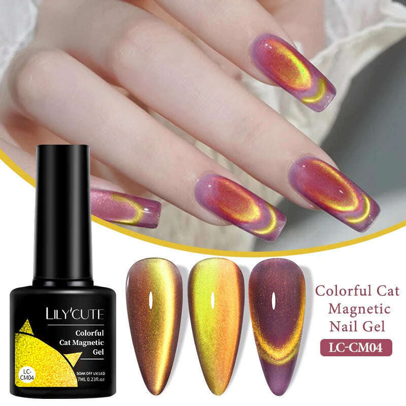 LILYCUTE 7ML Rainbow Glass Cat Magnetic Gel Nail Polish Super-Bright Colorful Glitter Sparkling Manicure Semi Permanent Nail Gel