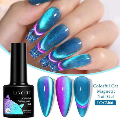 LILYCUTE 7ML Rainbow Glass Cat Magnetic Gel Nail Polish Super-Bright Colorful Glitter Sparkling Manicure Semi Permanent Nail Gel