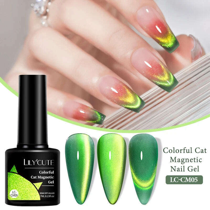 LILYCUTE 7ML Rainbow Glass Cat Magnetic Gel Nail Polish Super-Bright Colorful Glitter Sparkling Manicure Semi Permanent Nail Gel