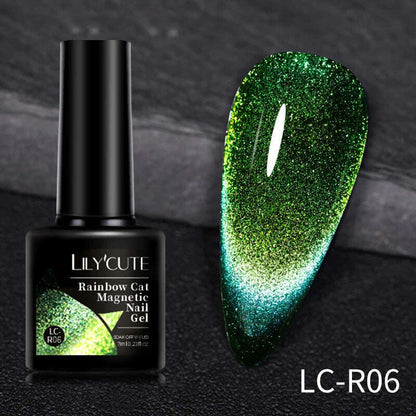 LILYCUTE 7ML Rainbow Glass Cat Magnetic Gel Nail Polish Super-Bright Colorful Glitter Sparkling Manicure Semi Permanent Nail Gel