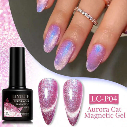 LILYCUTE 7ML Rainbow Glass Cat Magnetic Gel Nail Polish Super-Bright Colorful Glitter Sparkling Manicure Semi Permanent Nail Gel