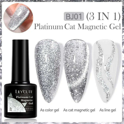 LILYCUTE 7ML Rainbow Glass Cat Magnetic Gel Nail Polish Super-Bright Colorful Glitter Sparkling Manicure Semi Permanent Nail Gel