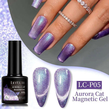 LILYCUTE 7ML Rainbow Glass Cat Magnetic Gel Nail Polish Super-Bright Colorful Glitter Sparkling Manicure Semi Permanent Nail Gel