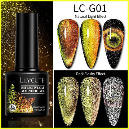 LILYCUTE 7ML Rainbow Glass Cat Magnetic Gel Nail Polish Super-Bright Colorful Glitter Sparkling Manicure Semi Permanent Nail Gel