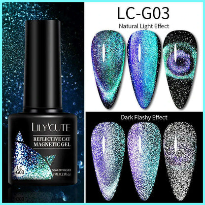 LILYCUTE 7ML Rainbow Glass Cat Magnetic Gel Nail Polish Super-Bright Colorful Glitter Sparkling Manicure Semi Permanent Nail Gel