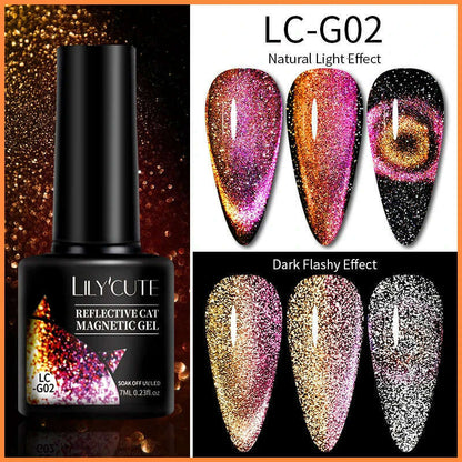 LILYCUTE 7ML Rainbow Glass Cat Magnetic Gel Nail Polish Super-Bright Colorful Glitter Sparkling Manicure Semi Permanent Nail Gel