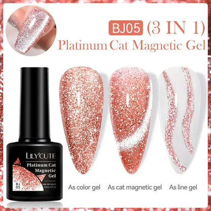 LILYCUTE 7ML Rainbow Glass Cat Magnetic Gel Nail Polish Super-Bright Colorful Glitter Sparkling Manicure Semi Permanent Nail Gel