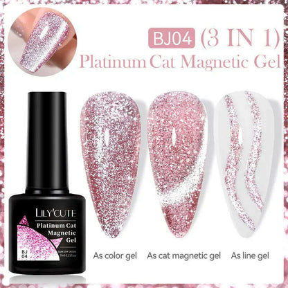 LILYCUTE 7ML Rainbow Glass Cat Magnetic Gel Nail Polish Super-Bright Colorful Glitter Sparkling Manicure Semi Permanent Nail Gel