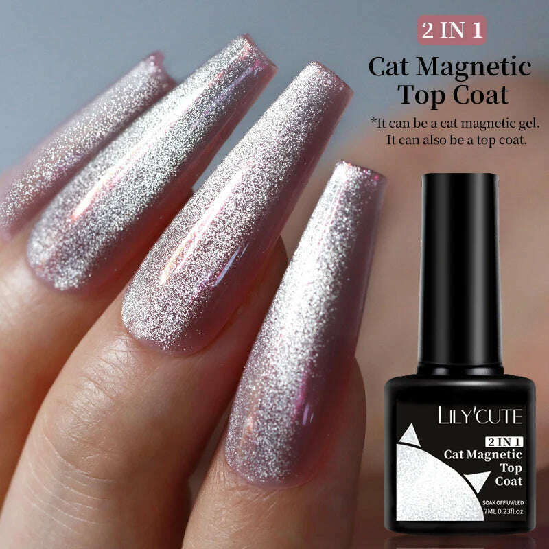 LILYCUTE 7ML Rainbow Glass Cat Magnetic Gel Nail Polish Super-Bright Colorful Glitter Sparkling Manicure Semi Permanent Nail Gel