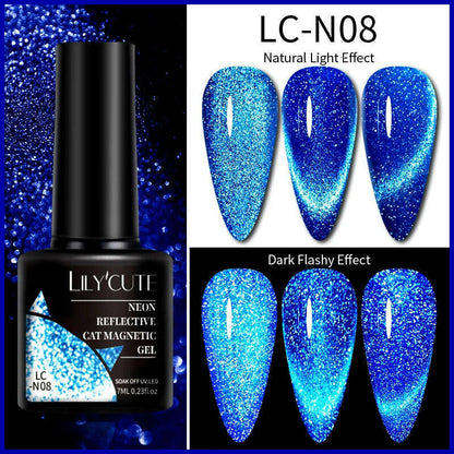 LILYCUTE 7ML Rainbow Glass Cat Magnetic Gel Nail Polish Super-Bright Colorful Glitter Sparkling Manicure Semi Permanent Nail Gel