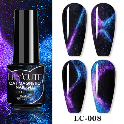 LILYCUTE 7ML Rainbow Glass Cat Magnetic Gel Nail Polish Super-Bright Colorful Glitter Sparkling Manicure Semi Permanent Nail Gel