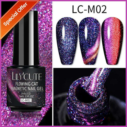 LILYCUTE 7ML Rainbow Glass Cat Magnetic Gel Nail Polish Super-Bright Colorful Glitter Sparkling Manicure Semi Permanent Nail Gel