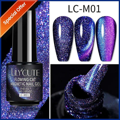 LILYCUTE 7ML Rainbow Glass Cat Magnetic Gel Nail Polish Super-Bright Colorful Glitter Sparkling Manicure Semi Permanent Nail Gel
