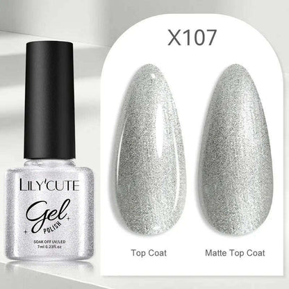 LILYCUTE 7ML Rainbow Glass Cat Magnetic Gel Nail Polish Super-Bright Colorful Glitter Sparkling Manicure Semi Permanent Nail Gel