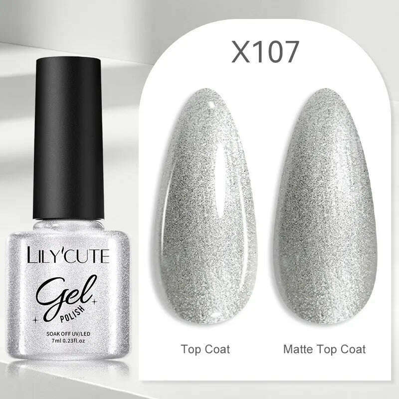 LILYCUTE 7ML Rainbow Glass Cat Magnetic Gel Nail Polish Super-Bright Colorful Glitter Sparkling Manicure Semi Permanent Nail Gel