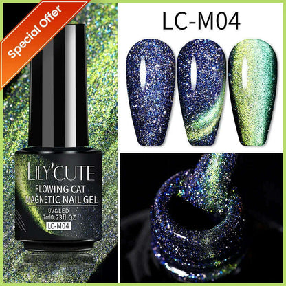 LILYCUTE 7ML Rainbow Glass Cat Magnetic Gel Nail Polish Super-Bright Colorful Glitter Sparkling Manicure Semi Permanent Nail Gel