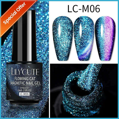 LILYCUTE 7ML Rainbow Glass Cat Magnetic Gel Nail Polish Super-Bright Colorful Glitter Sparkling Manicure Semi Permanent Nail Gel