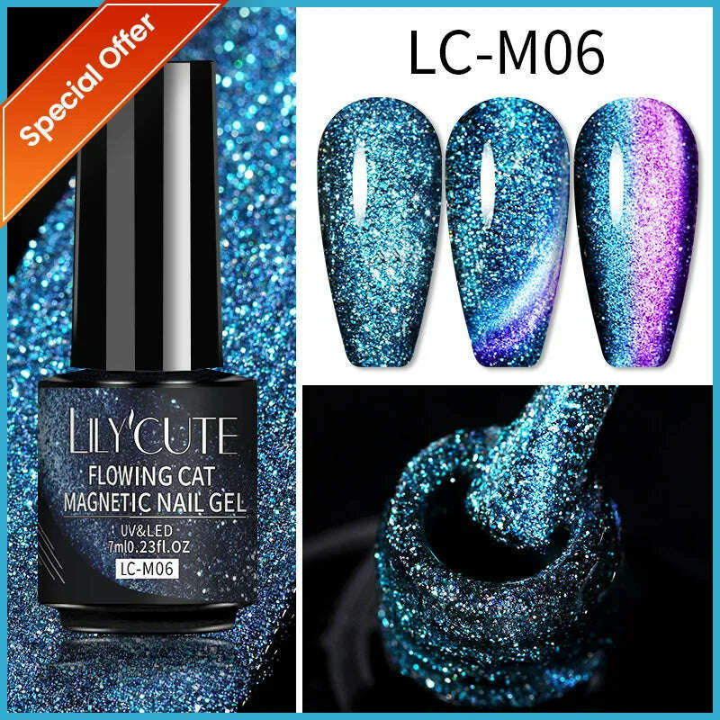 LILYCUTE 7ML Rainbow Glass Cat Magnetic Gel Nail Polish Super-Bright Colorful Glitter Sparkling Manicure Semi Permanent Nail Gel