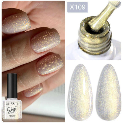 LILYCUTE 7ML Rainbow Glass Cat Magnetic Gel Nail Polish Super-Bright Colorful Glitter Sparkling Manicure Semi Permanent Nail Gel