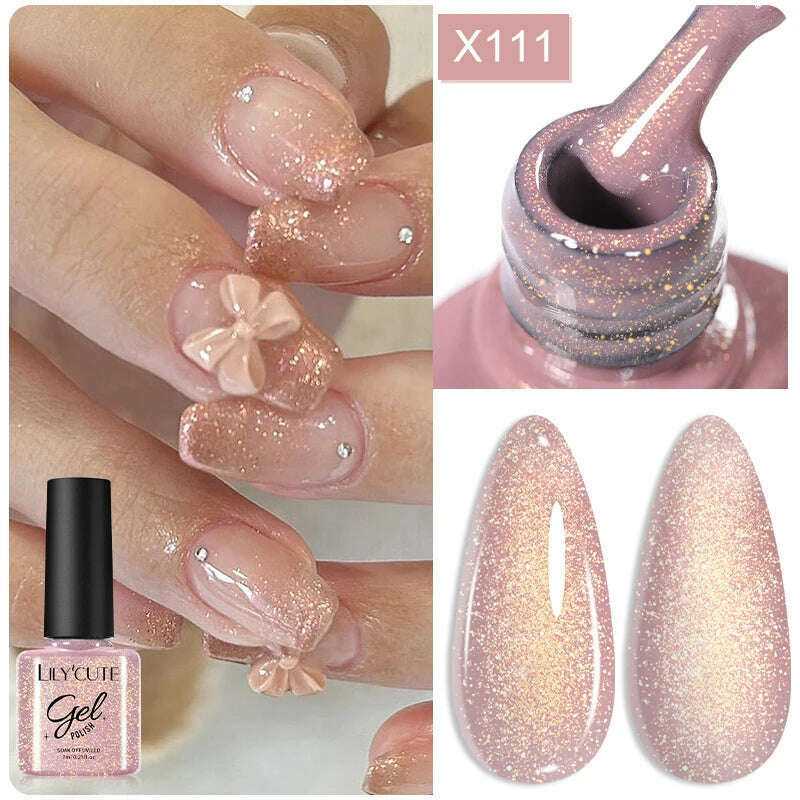 LILYCUTE 7ML Rainbow Glass Cat Magnetic Gel Nail Polish Super-Bright Colorful Glitter Sparkling Manicure Semi Permanent Nail Gel