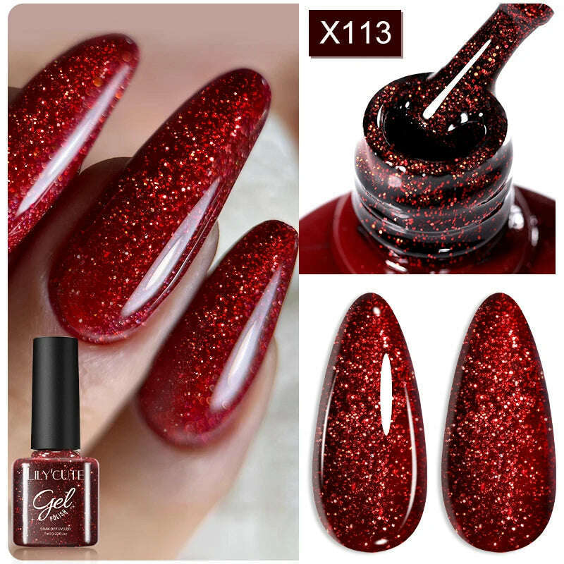 LILYCUTE 7ML Rainbow Glass Cat Magnetic Gel Nail Polish Super-Bright Colorful Glitter Sparkling Manicure Semi Permanent Nail Gel