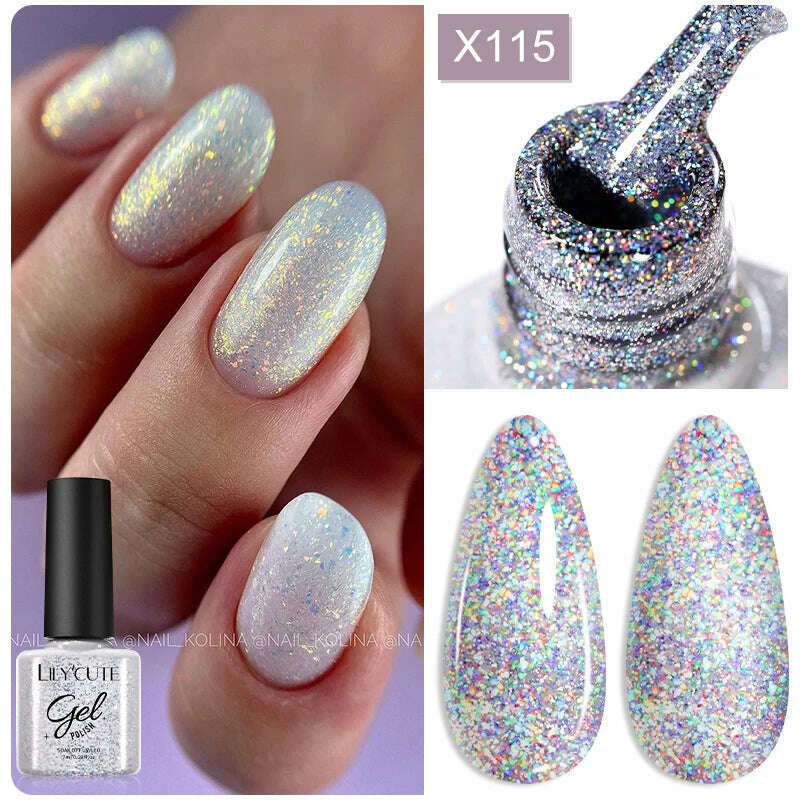 LILYCUTE 7ML Rainbow Glass Cat Magnetic Gel Nail Polish Super-Bright Colorful Glitter Sparkling Manicure Semi Permanent Nail Gel