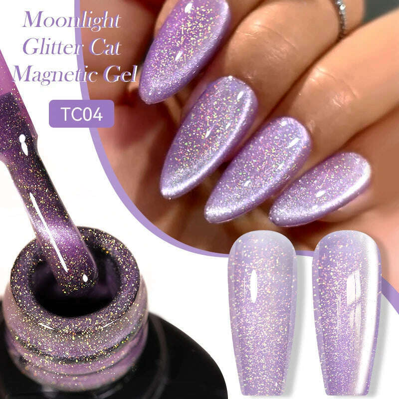 LILYCUTE 7ML Sparkling Glitter Rainbow Cat Magnetic Gel Nail Polish 9D Colorful  Semi Permanent Soak Off Nail Art UV Gel Varnish