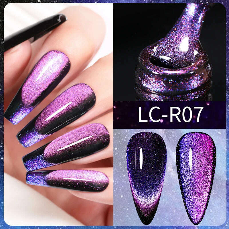 LILYCUTE 7ML Sparkling Glitter Rainbow Cat Magnetic Gel Nail Polish 9D Colorful  Semi Permanent Soak Off Nail Art UV Gel Varnish