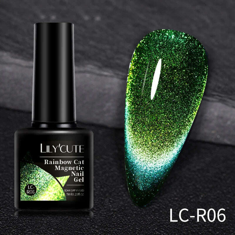 LILYCUTE 7ML Sparkling Glitter Rainbow Cat Magnetic Gel Nail Polish 9D Colorful  Semi Permanent Soak Off Nail Art UV Gel Varnish