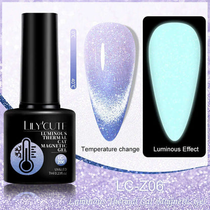 LILYCUTE 7ML Sparkling Glitter Rainbow Cat Magnetic Gel Nail Polish 9D Colorful  Semi Permanent Soak Off Nail Art UV Gel Varnish