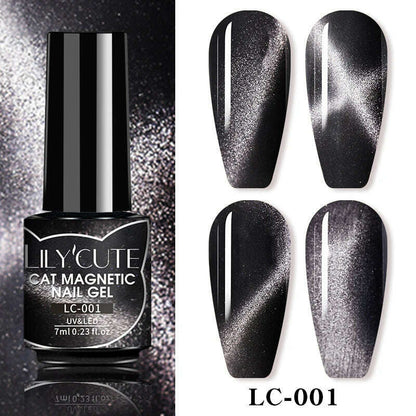 LILYCUTE 7ML Sparkling Glitter Rainbow Cat Magnetic Gel Nail Polish 9D Colorful  Semi Permanent Soak Off Nail Art UV Gel Varnish