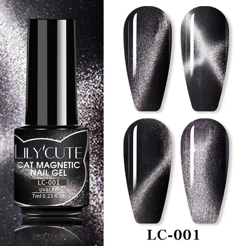 LILYCUTE 7ML Sparkling Glitter Rainbow Cat Magnetic Gel Nail Polish 9D Colorful  Semi Permanent Soak Off Nail Art UV Gel Varnish