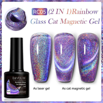 LILYCUTE 7ML Sparkling Glitter Rainbow Cat Magnetic Gel Nail Polish 9D Colorful  Semi Permanent Soak Off Nail Art UV Gel Varnish