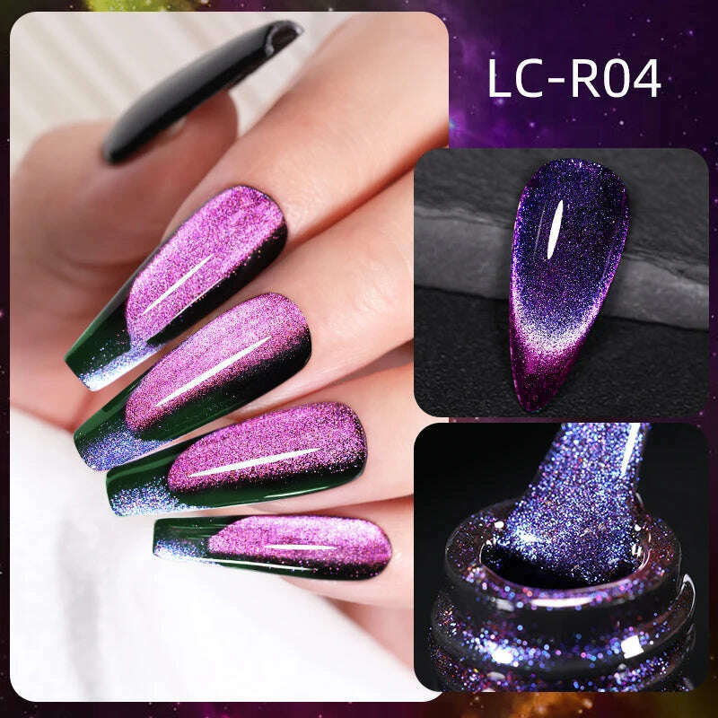 LILYCUTE 7ML Sparkling Glitter Rainbow Cat Magnetic Gel Nail Polish 9D Colorful  Semi Permanent Soak Off Nail Art UV Gel Varnish