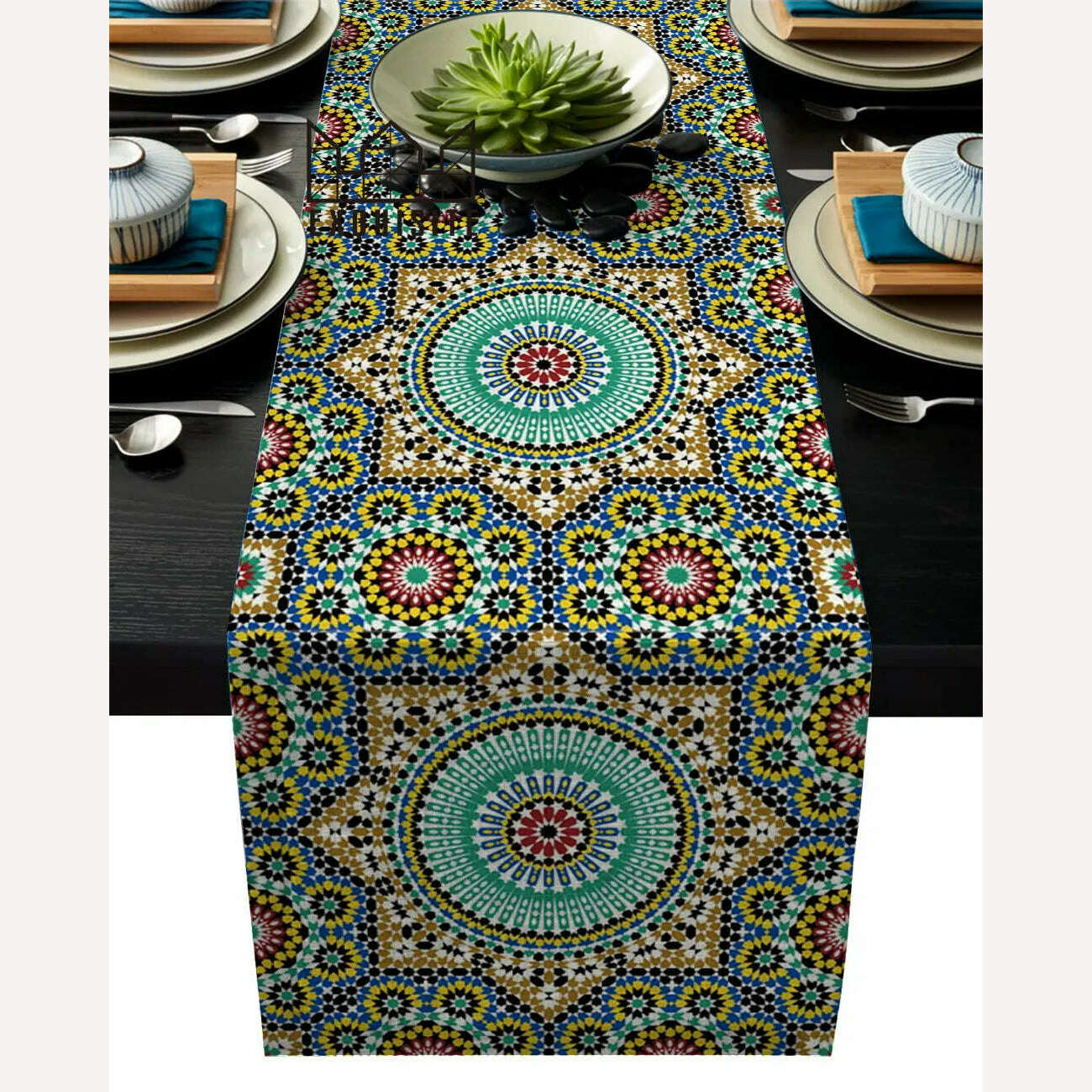 Linen Burlap Table Runner Colorful Morocco Flowers Islam Arabesque Kitchen Table Runners Dinner Party Wedding Events Decor