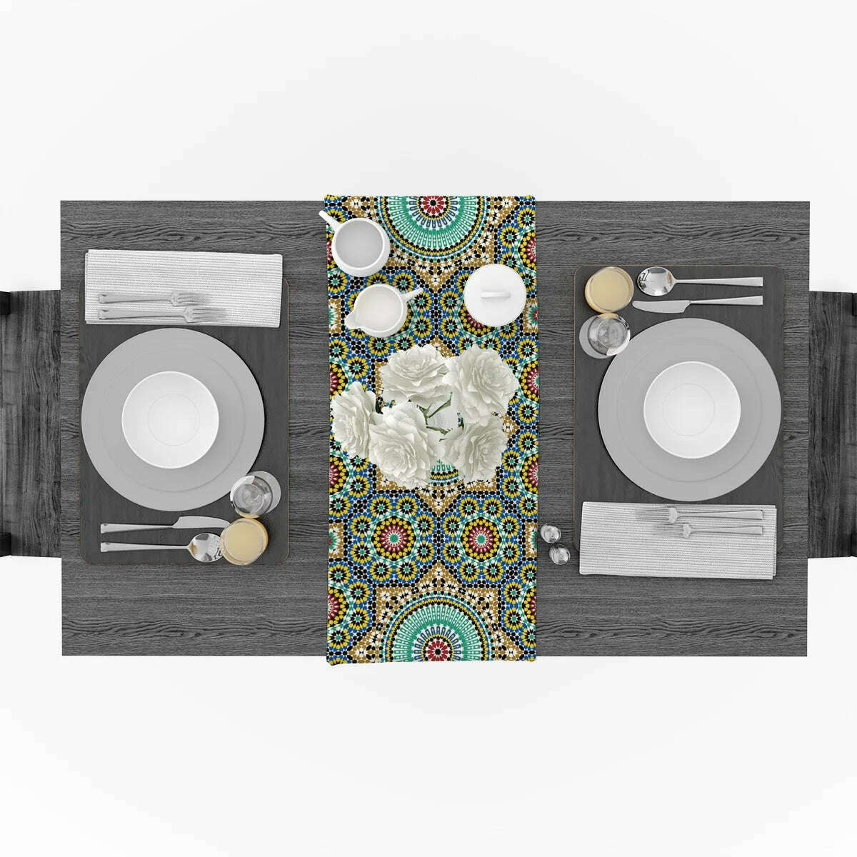 Linen Burlap Table Runner Colorful Morocco Flowers Islam Arabesque Kitchen Table Runners Dinner Party Wedding Events Decor