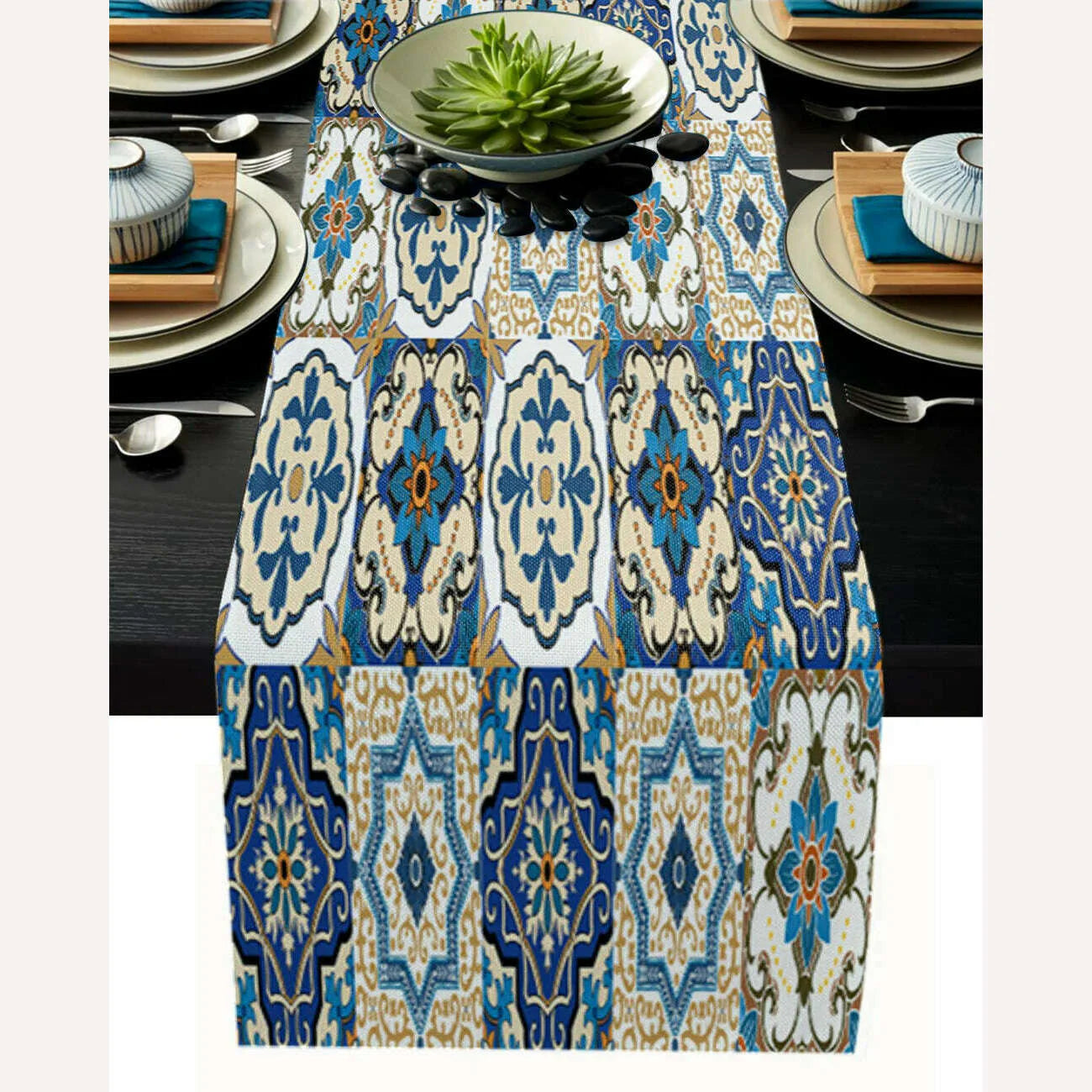 Linen Burlap Table Runner Colorful Morocco Flowers Islam Arabesque Kitchen Table Runners Dinner Party Wedding Events Decor