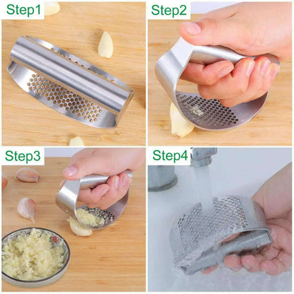 LMETJMA Garlic Press Rocker Stainless Steel Garlic Crusher Garlic Mincer Presses Ginger Press Squeezer Kitchen Gadgets KC0322