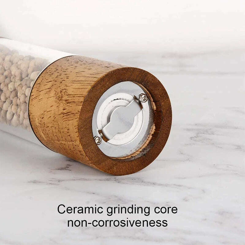 LMETJMA Premium Acrylic Salt and Pepper Grinder Set Manual Salt and Pepper Mills Wooden Shakers with Adjustable Ceramic Core 137