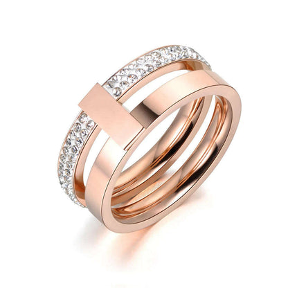 Lokaer Rose Gold Color White Rhinestone Shell Wedding Rings Jewelry 316L Stainless Steel Engagement Ring For Women Кольцо R18050