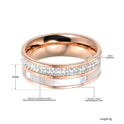 Lokaer Rose Gold Color White Rhinestone Shell Wedding Rings Jewelry 316L Stainless Steel Engagement Ring For Women Кольцо R18050