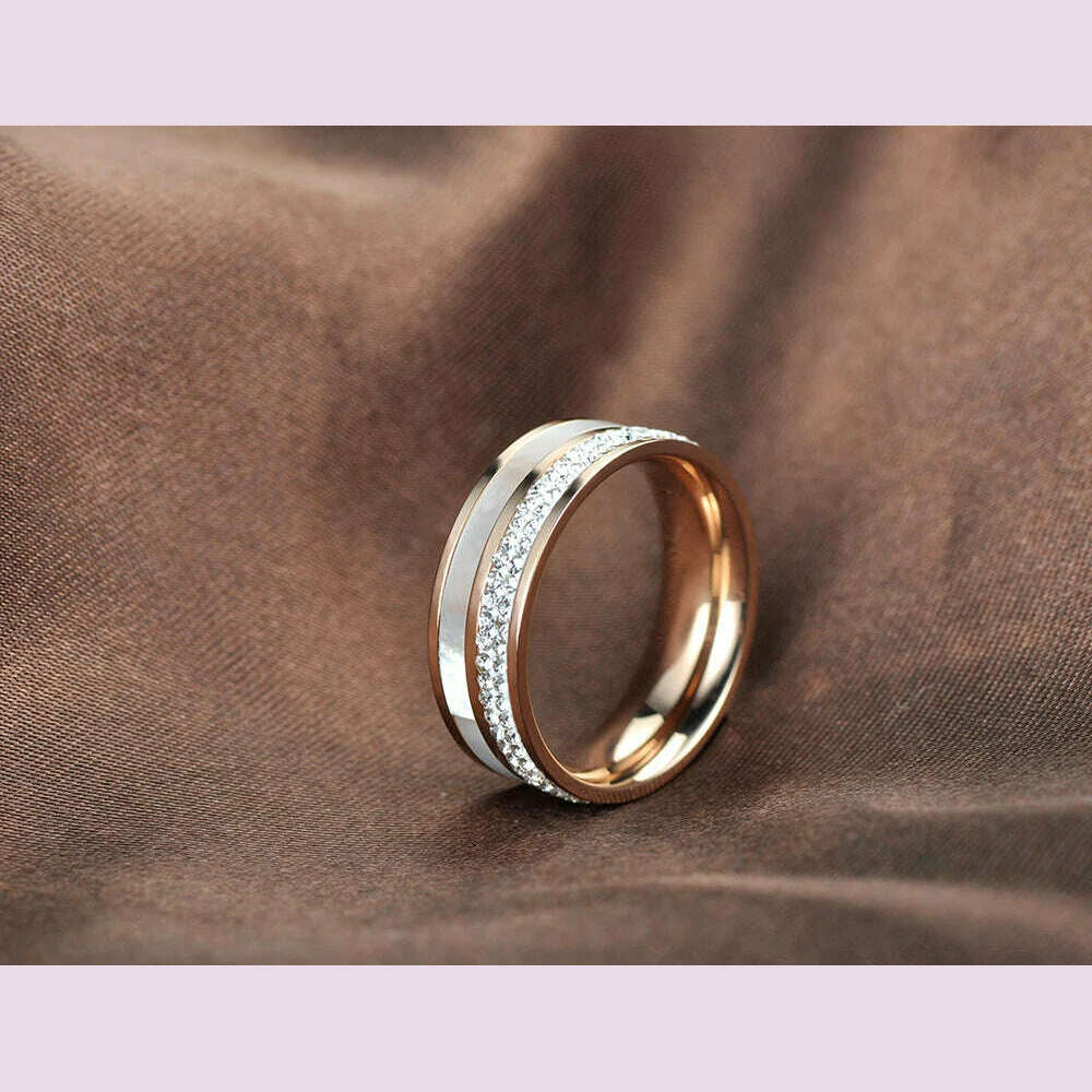 Lokaer Rose Gold Color White Rhinestone Shell Wedding Rings Jewelry 316L Stainless Steel Engagement Ring For Women Кольцо R18050